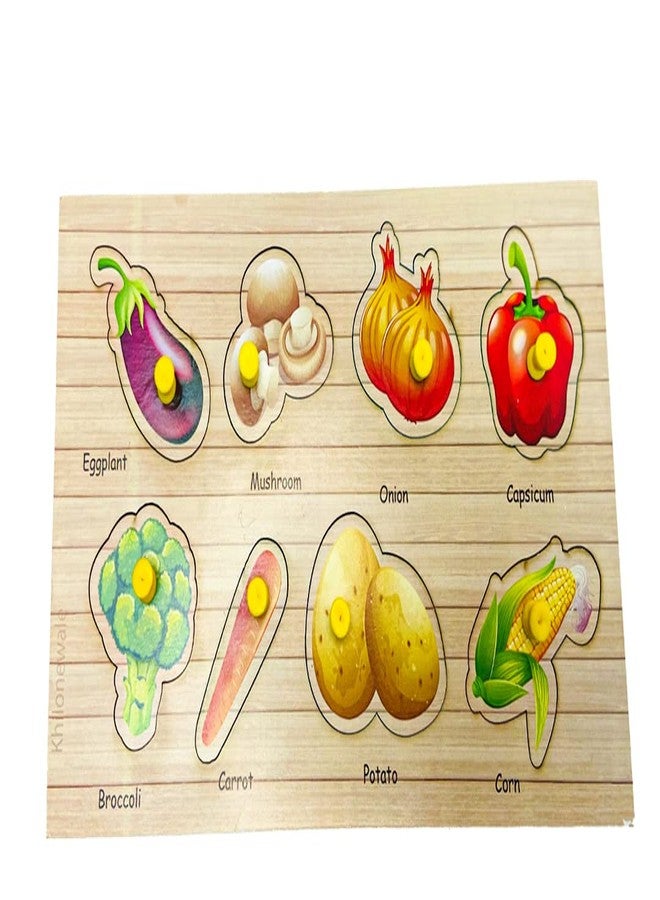 Khilonewale Kid's Wooden Puzzles Set for Toddlers 2 3 4 Years Old, Educational Puzzle Tray with knobs,Learning Aid for Boys and Girls, Kids, Students,Size 27 * 14 cm (Vegetables) - Image 1